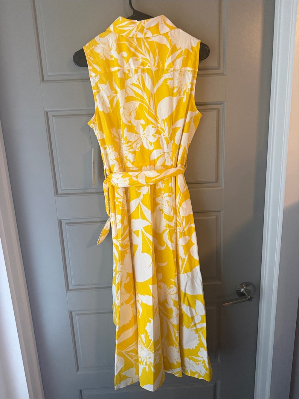 NWT Calvin Klein Yellow & White Floral Midi Shirt-Tie Dress - Picture 2 of 3